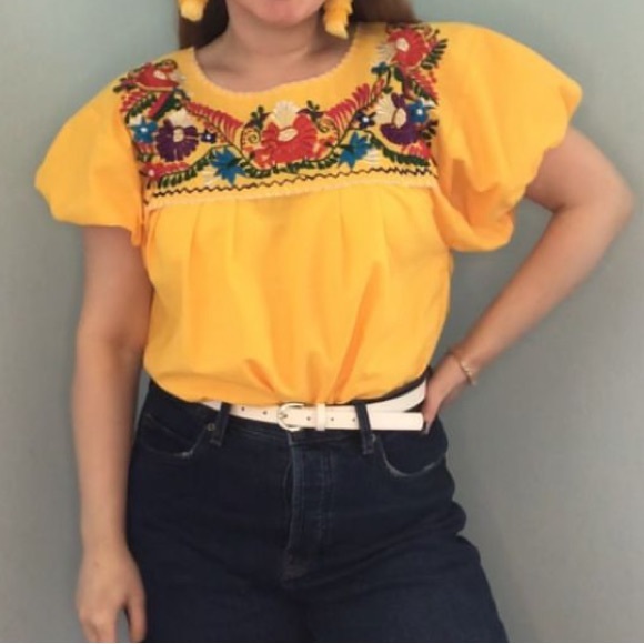 Handmade in Mexico Mexican huipil embroidered floral blouse, size large - Picture 1 of 7